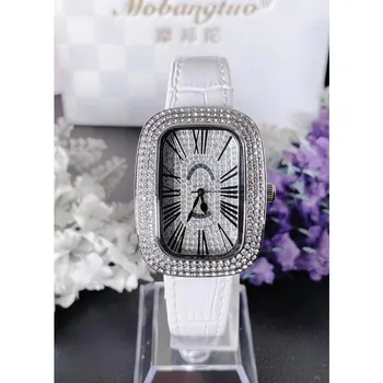 Женские кварцевые часы Tonneau с овальным корпусом и бриллиантами Iced Out Reloj, римские цифры на циферблате, роскошные часы, женские винтажные наручные часы