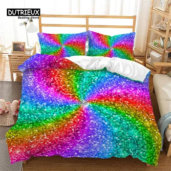 Rainbow Gradient Duvet Cover Colorful Starry Sky Queen Bedding Set Microfiber Abstract Geometric Comforter Cover With Pillowcase EU single(135x200cm)
