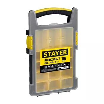 Пластиковый органайзер Stayer ROCKET-15 2-38031, с 15 съемными лотками, 280x320x50мм, 11"