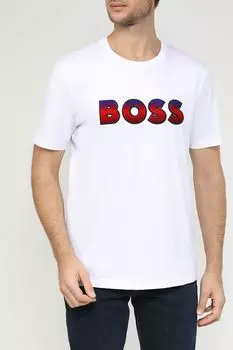 Хлопковая футболка с логотипом бренда BOSS