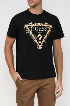 Хлопковая футболка с логотипом бренда Guess