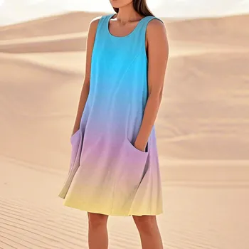 Summer Dresses For Women Loose Beach Vacation Casual Sleeveless Sundresses With Pockets Tank Dress L чёрный