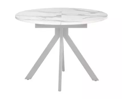 Стол Rudolf круглый раскладной 100-130x100x75см, белый мрамор, белый
