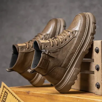 2024 Men s Retro High-Top Martin Boots - British Style Leather Shoes for Casual & Work 44