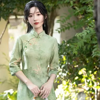Yourqipao Новое китайское осенне-зимнее жаккардовое длинное вечернее платье Ципао со средними рукавами