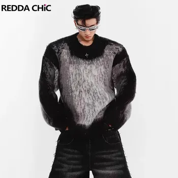 Мужской мохеровый свитер REDDACHIC Y2k со звездой, градиентный вязаный Свободный Повседневный пуловер с длинным рукавом и круглым вырезом, джемпер, топ в стиле ретро