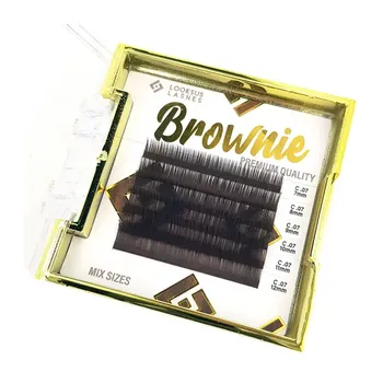 Коричневые ресницы для наращивания, изгиб d, 12 мм, 1 упаковка. Looksus Lashes Brownie 0,07 dark chocolate