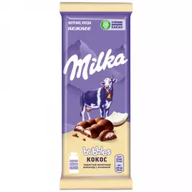 Шоколад Milka Bubbles молочный пористый c кокосовой начинкой 92 г