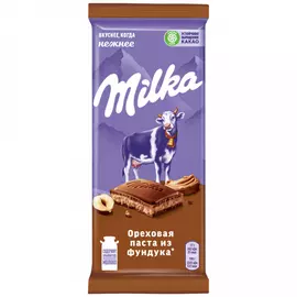 Шоколад Milka молочный с добавлением ореховой пасты из фундука и дробленым фундуком 85 г