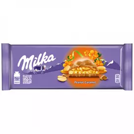 Шоколад Milka молочный с карамельной начинкой с арахисом и арахисовой начинкой с воздушным рисом и кусочками арахиса