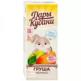 Сок Дары Кубани яблоко груша восстановленный осветленный без сахара с 5 месяцев 200 мл