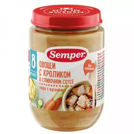Пюре Semper овощи кролик в сливочном соусе без сахара с 8 месяцев 190 г