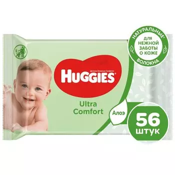 Huggies Ультра Комфорт Салфетки детские влажные 56 шт Алоэ