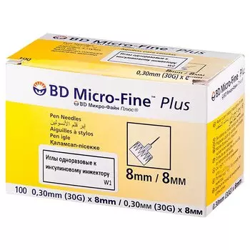 BD Микро-Файн Плюс Иглы для шприц-ручки 0,3 мм х 8 мм 30G 100 шт