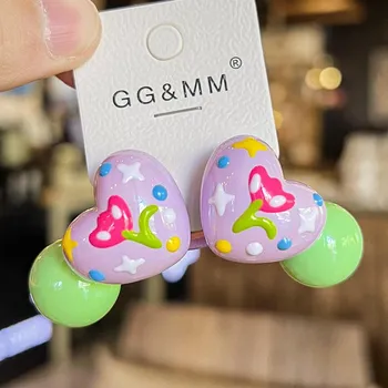 2PCS New Cute Color Hand Drawn Heart Shape Princess Headwear Kids Elastic Hair Bands Children Hair Ropes Girls Hair Accessories