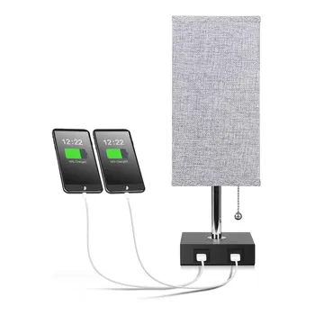 Прикроватная USB-лампа с 2 полезными USB-портами для зарядки, настольная лампа с тканевым абажуром Идеально подходит для спальни, гостиной, кабинета античный белый