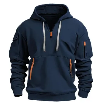 Autumn Men s Long Sleeved Solid Color Hoodie with Zipper Pullover M чёрный