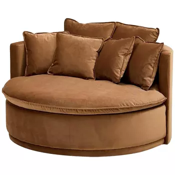 Кушетка круглая с обивкой из велюра коричневая Milky Brown Chair