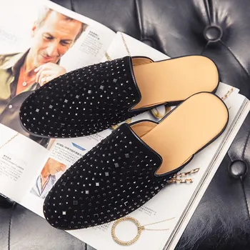 Fashion Classic Breathable Slipper Loafers Summer Half Shoes for Men Soft Handmade Muller Personality Designer Slipon Men Casual Shoes 38 синий