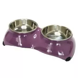 Миска SuperDesign 4-paw Dinner Set Pink Лапки розовая нескользящая на меламиновой подставке для животных (2 х 160 мл, Розовый)
