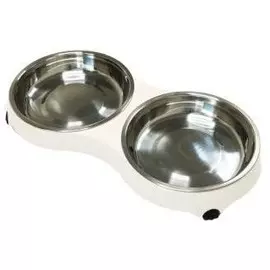 Миска SuperDesign 4-Paw Double Cat Dish белая двойная на меламиновой подставке для животных (2 х 420 мл, Белый)