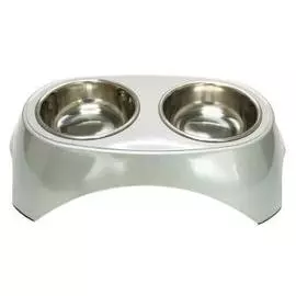 Миска SuperDesign Metallic Bowl White Металлик белая на меламиновой подставке для животных (350 мл, Белый)