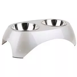 Миска SuperDesign Metallic Dinner Set Siiver Металлик белая на меламиновой подставке двойная для животных (2 х 160 мл, Белый)