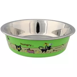 Миска Trixie металлическая с цветным пластиковым покрытием для кошки (0,25 л/ф 12 см, Цвета в ассортименте)