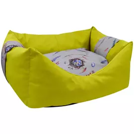Лежанка пухлик Zooexpress Птицы горчично-желтый для кошек и собак (55 х 40 х 23 см, Желтый)