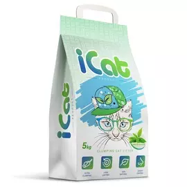 Наполнитель iCAT комкующийся контроль запаха с ароматом зеленого сада для кошек (5 кг)