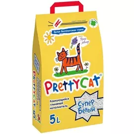 Наполнитель PrettyCat Cупер Белый комкующийся глиняный с ароматом лаванды для кошек (4,2 кг (5 л), Белый)