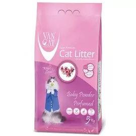 Наполнитель Van Cat Baby Powder комкующийся глиняный с ароматом детской присыпки для кошек (5 кг)
