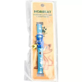 Ошейник Homecat Косточки с бубенчиком голубой для кошек (20-30 см)