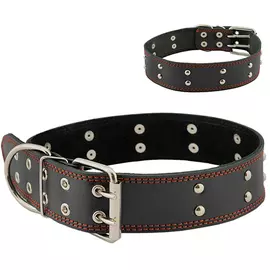 Ошейник Homepet кожаный двойной с украшениями простроченный для собак (28-38 см, Черный)