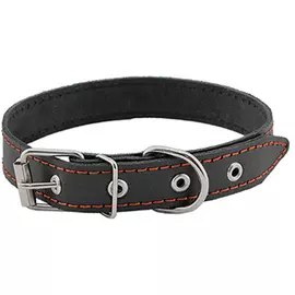 Ошейник Homepet кожаный простой простроченный для собак (28-38 см, Черный)