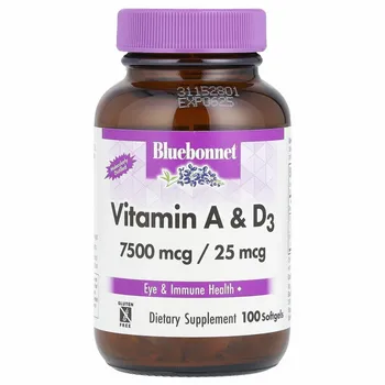 Bluebonnet Nutrition, витамины A и D3, 100 капсул
