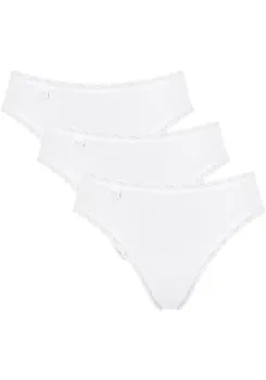 Трусы Sloggi на талии "24/7 Cotton Lace Tai C3P" (3 шт. в упаковке), тонкие кружевные манжеты, плоские швы, белый