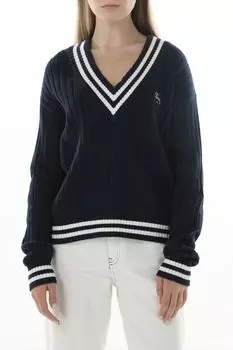 Пуловер хлопковый с V-вырезом и контрастными деталями Tommy Jeans
