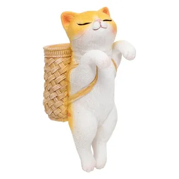Мультяшные кошки с корзиной из смолы, фигурка, крючок для кашпо, вешалка для сада и домашнего декора, аквариумы, подвесное украшение