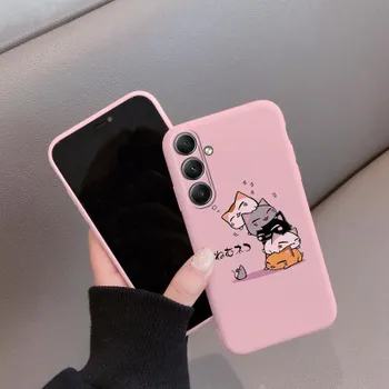 Мягкий силиконовый чехол с рисунком кота для Samsung A55 A35 M35 Xiaomi Redmi Note 13 Pro 13C iPhone 15 Huawei Honor Realme Camera Защитный противоударный чехол Samsung Galaxy S9 Plus синий
