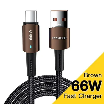 Кабель Essager 7A USB C, 100 Вт, кабель USB Type C, кабель для быстрой зарядки, тип C для Huawei P40 Pro Honor 70 Pro, шнур для быстрой зарядки данных 1M чёрный