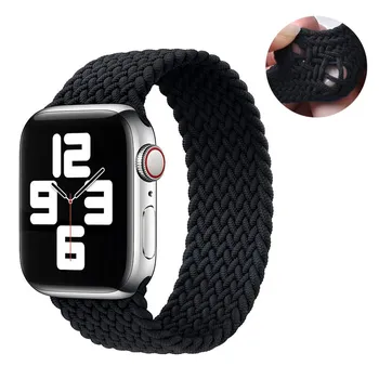 Тканевый плетеный нейлоновый ремешок Solo Loop для Apple Watch 9 8 7 SE 6, 44 мм, 40 мм, 38 мм, 42 мм, эластичный браслет для iWatch Ultra 2 Series 5 4 3 2 1 42/44mm-L чёрный