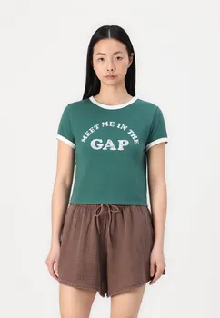 Футболка с принтом LOGO MEET ME CROP CREW GAP, зеленый