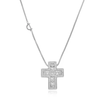 Ожерелье с подвеской из нержавеющей стали и циркония Luxulry Double Cross D Letter Chain для женщин Позолоченные ювелирные изделия Подарок на день рождения 45cm