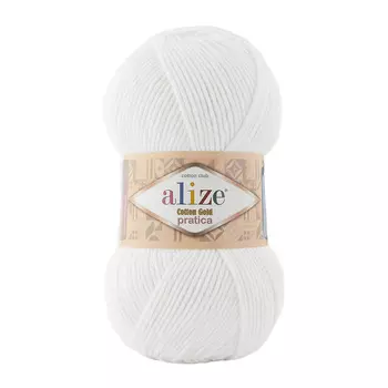 Пряжа ALIZE 'Cotton Gold Pratica' 100гр, 220м (55%хлопок, 45%акрил) (55 белый)