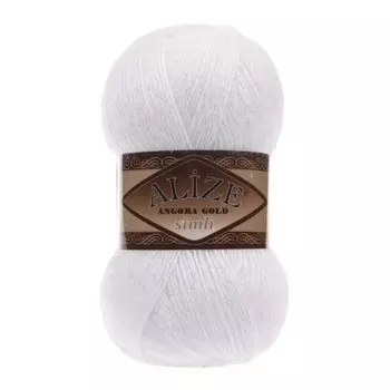Пряжа Alize 'Angora Gold Simli' 100гр. 500м. (20% шерсть, 5% металлик, 75% акрил) (55 белый)