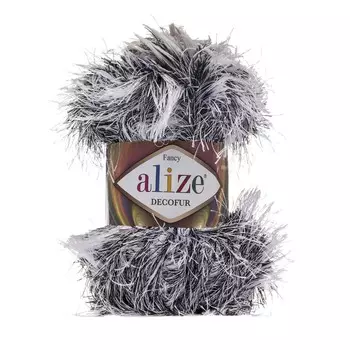 Пряжа ALIZE 'Decofur' травка 100гр. 110м. (100%п/э) ТУ (1366 белый/черный)