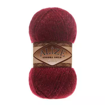 Пряжа Alize 'Angora Gold Simli' 100гр. 500м. (20% шерсть, 5% металлик, 75% акрил) (57 бордовый)