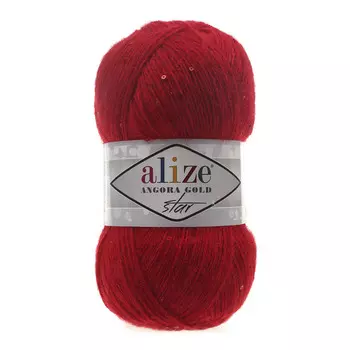 Пряжа ALIZE 'Angora Gold Star' 100гр., 410м. (17%шерсть, 11%п/э, 67% акрил, 5% паетки) ТУ (106 красный)