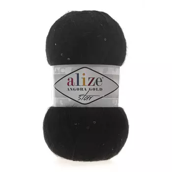 Пряжа ALIZE 'Angora Gold Star' 100гр., 410м. (17%шерсть, 11%п/э, 67% акрил, 5% паетки) ТУ (60 черный)